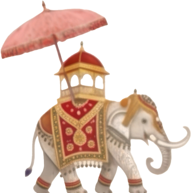 Decorative elephant beneath a parasol